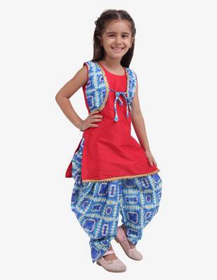 Red Attached Jacket Kurti Dhoti For Baby Girls  Blue 4