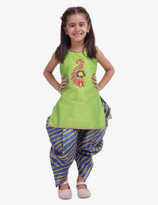 Yellow Hand Embroidery Kurti Dhoti For Girls  Yellow 1
