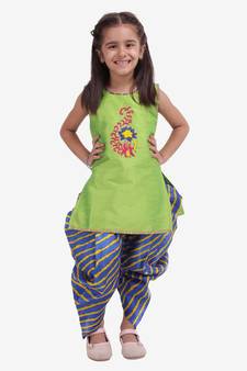 Yellow Hand Embroidery Kurti Dhoti For Girls  Yellow