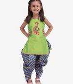 Yellow Hand Embroidery Kurti Dhoti For Girls  Yellow