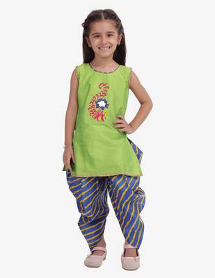Yellow Hand Embroidery Kurti Dhoti For Girls  Yellow 2