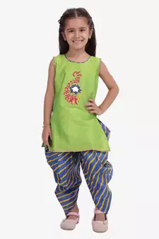 Yellow Hand Embroidery Kurti Dhoti For Girls  Yellow