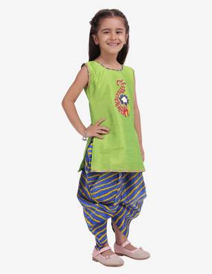 Yellow Hand Embroidery Kurti Dhoti For Girls  Yellow 3