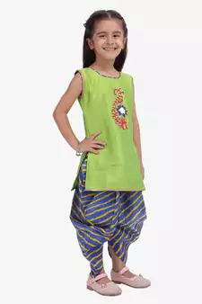 Yellow Hand Embroidery Kurti Dhoti For Girls  Yellow