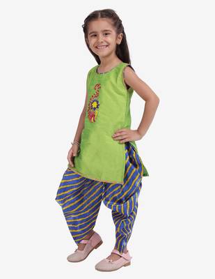 Yellow Hand Embroidery Kurti Dhoti For Girls  Yellow 4