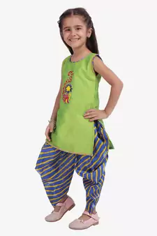 Yellow Hand Embroidery Kurti Dhoti For Girls  Yellow