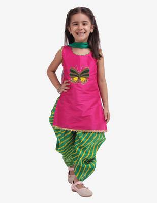 Pink Hand Embroidery Kurti Dhoti For Girls  Pink 1