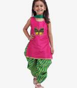 Pink Hand Embroidery Kurti Dhoti For Girls  Pink