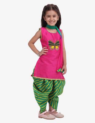 Pink Hand Embroidery Kurti Dhoti For Girls  Pink 2