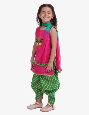Pink Hand Embroidery Kurti Dhoti For Girls  Pink 3
