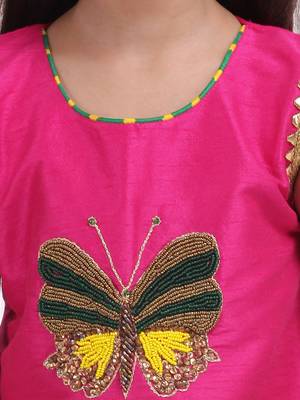 Pink Hand Embroidery Kurti Dhoti For Girls  Pink 4