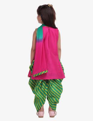 Pink Hand Embroidery Kurti Dhoti For Girls  Pink 5