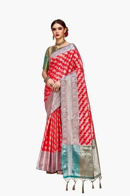 Red woven faux kanjivaram silk saree with blouse 1