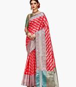 Red woven faux kanjivaram silk saree with blouse
