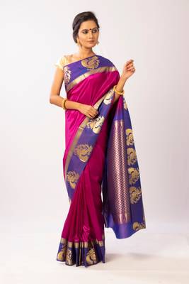 Pink Hand Woven Silk Blend Saree With Blouse 1