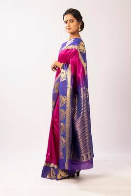 Pink Hand Woven Silk Blend Saree With Blouse 4