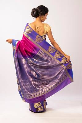 Pink Hand Woven Silk Blend Saree With Blouse 5