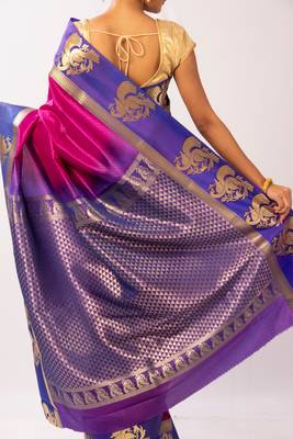 Pink Hand Woven Silk Blend Saree With Blouse 6
