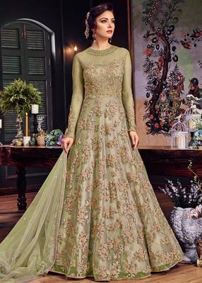Sea-green embroidered net salwar 1
