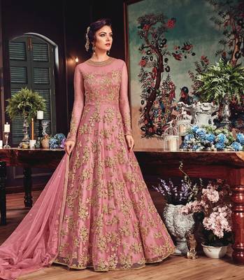 blush pink  embroidered net anarkali  1