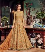 Bronze embroidered net anarkali 