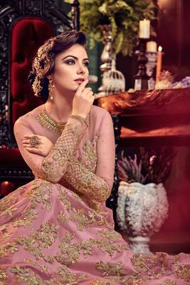blush pink  embroidered net anarkali  2