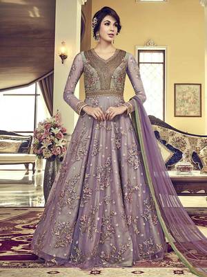 Purple embroidered net salwar 1