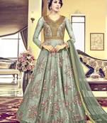 Light-teal embroidered net salwar