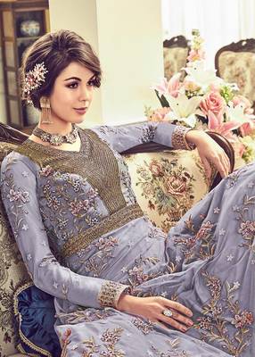 Grey embroidered net salwar 2