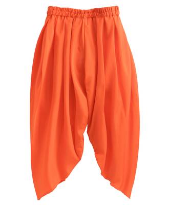 orange Bandhej lace work top with matching dhoti with latkans. 5