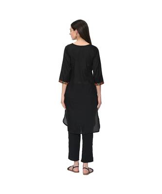 Women's Black Digital Print Straight Polysilk Kurta Pant Set 3