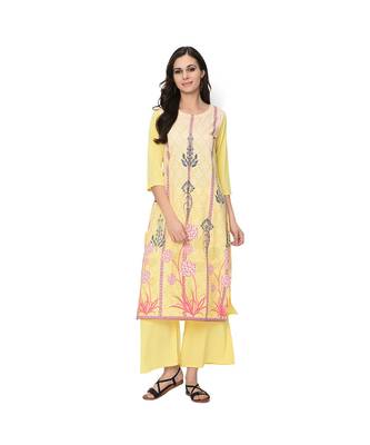Women's Yellow Digital Print Straight Crepe Kurta 1