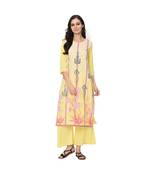 Women's Yellow Digital Print Straight Crepe Kurta