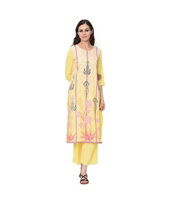 Women's Yellow Digital Print Straight Crepe Kurta 2