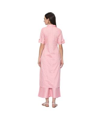 Women's Pink Khadi Print Straight Polysilk Kurta 3