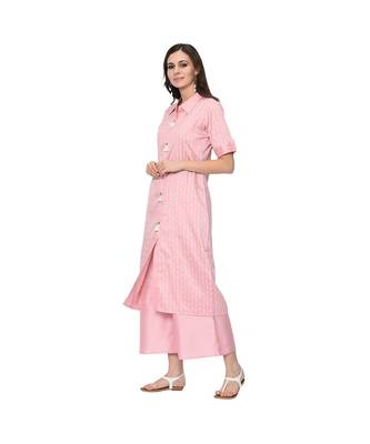 Women's Pink Khadi Print Straight Polysilk Kurta 4