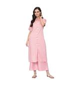 Women's Pink Khadi Print Straight Polysilk Kurta Palazzo Set