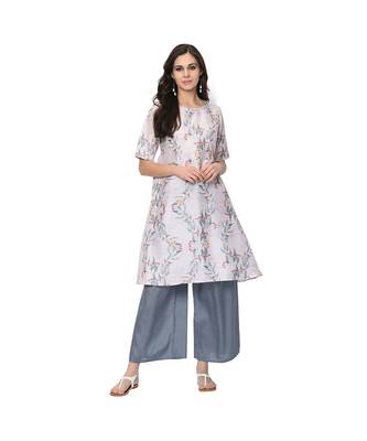 Women's Grey Digital Print Flared Polysilk Kurta 1