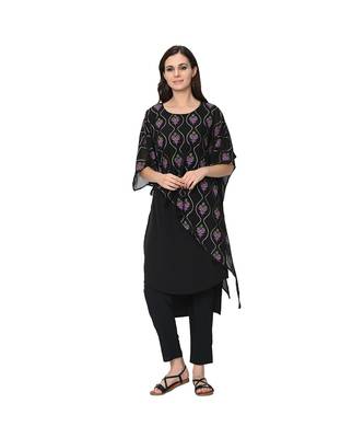 Women's Black Foil Print Straight Crepe Kurta 1