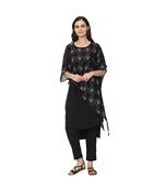 Women's Black Foil Print Straight Crepe Kurta