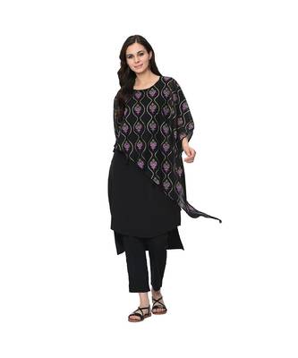 Women's Black Foil Print Straight Crepe Kurta 2