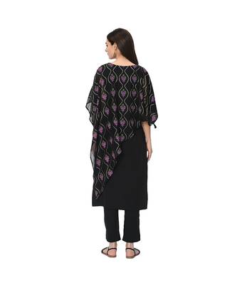 Women's Black Foil Print Straight Crepe Kurta 3
