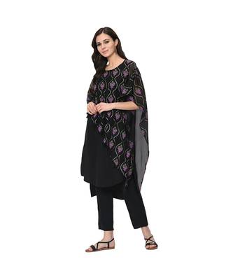 Women's Black Foil Print Straight Crepe Kurta 4