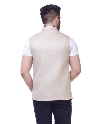 Beige Solid Jute Sleeveless Modi Jacket 2