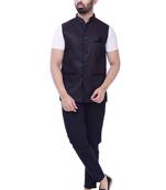 Black Solid Jute Sleeveless Modi Jacket