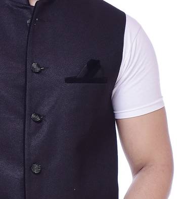 Black Solid Jute Sleeveless Modi Jacket 2