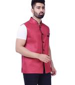 Red Solid Jute Sleeveless Modi Jacket