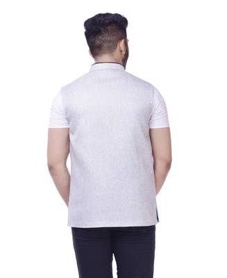 White Solid Checks Jute Sleeveless Modi Jacket 2