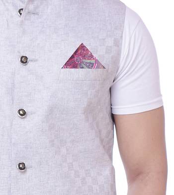 White Solid Checks Jute Sleeveless Modi Jacket 5