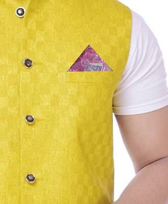 Yellow Solid Checks Jute Sleeveless Modi Jacket 4